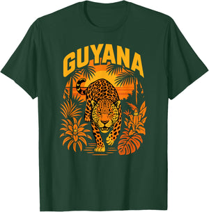 Guyana Jaguar, Sunset Jungle Cat, Tropical Wildlife Animal T-Shirt - T-Shirt | Forest