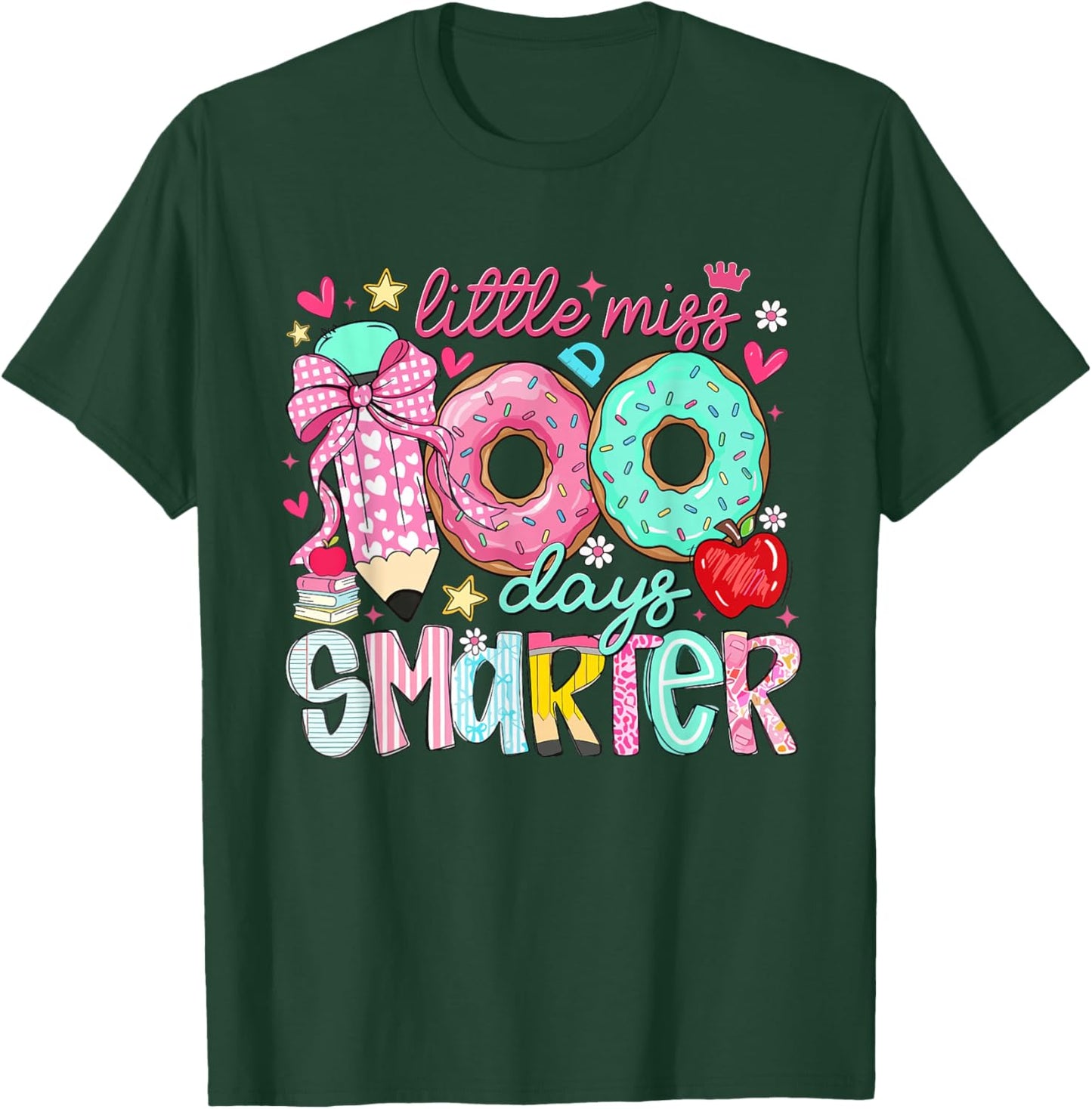 Little Miss 100 Days Smarter Girls Kids 100th Day of School T-Shirt - T-Shirt | Forest