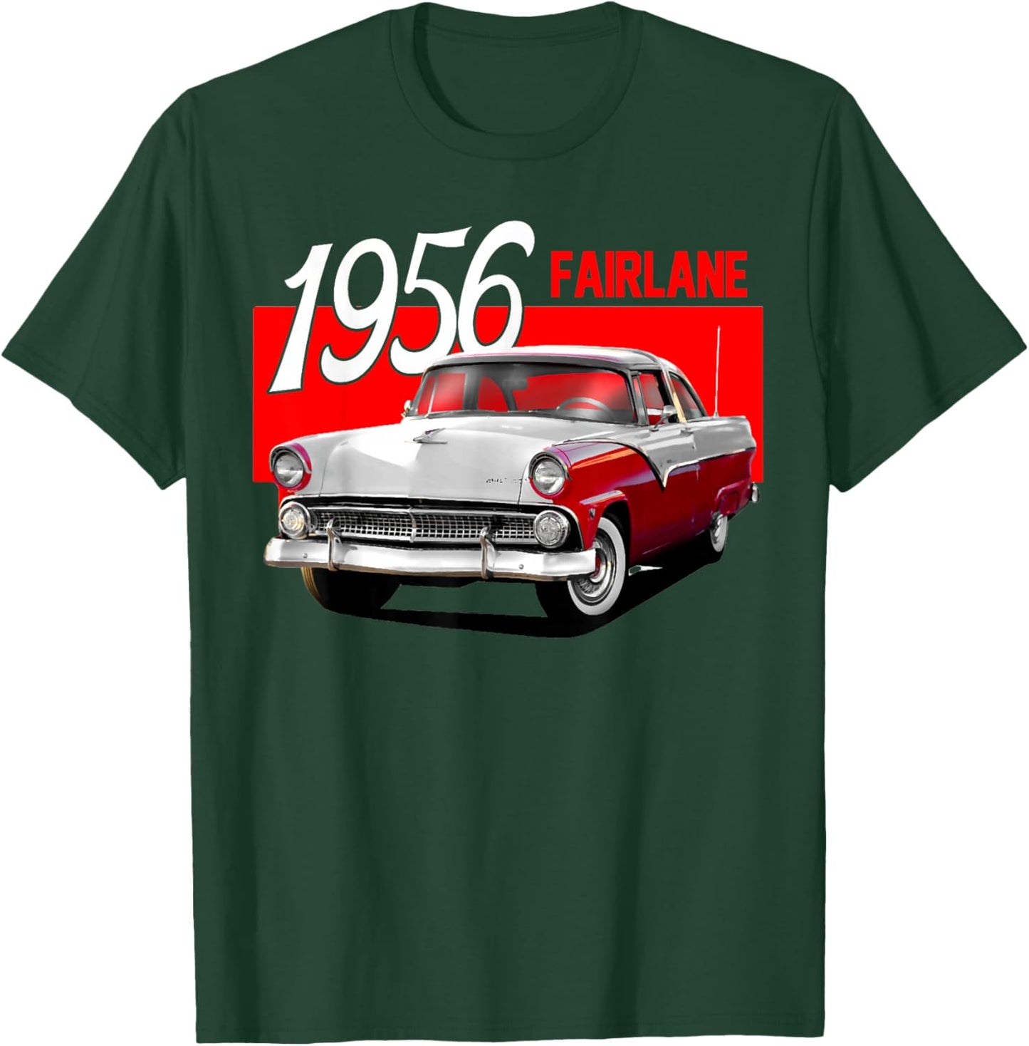 1956 56 Fairlane Red Classic Vintage Old Car USA Flag T-Shirt - T-Shirt | Forest