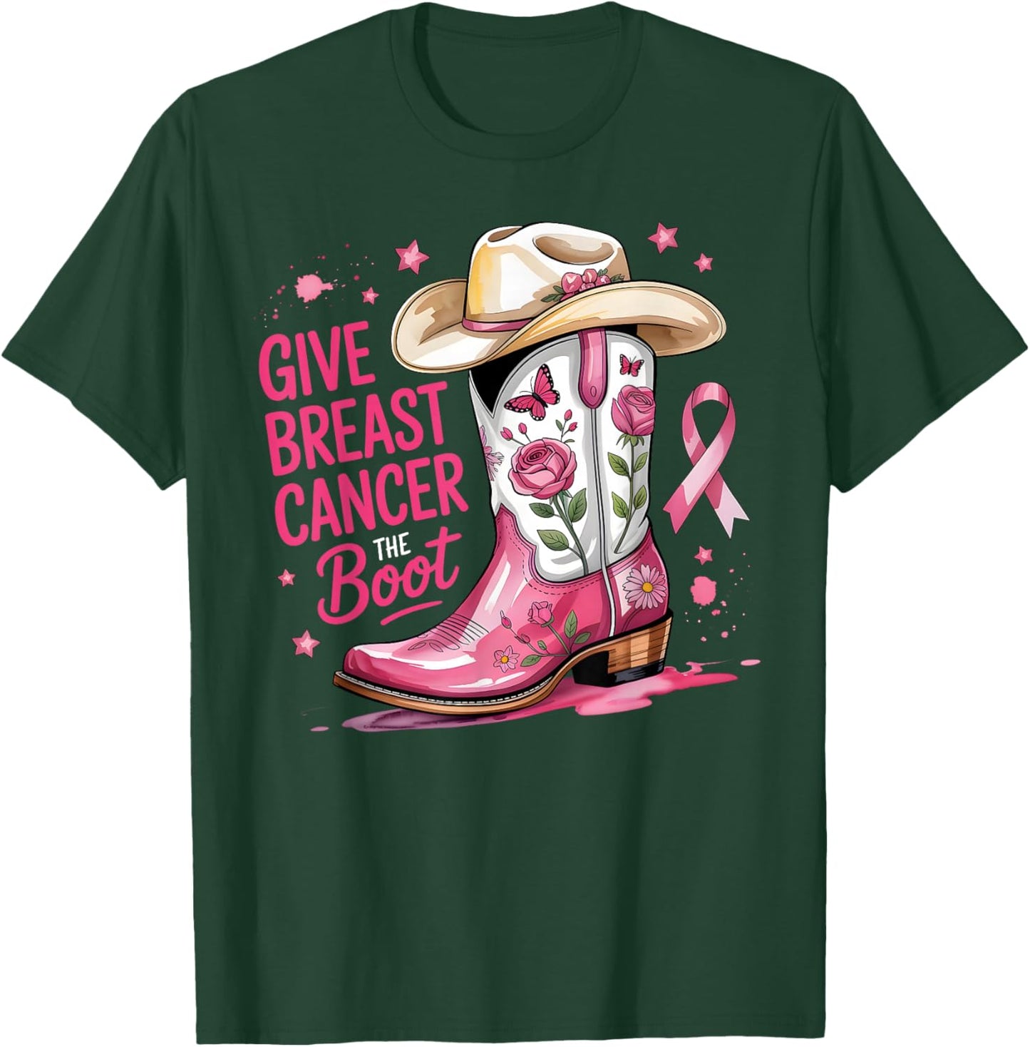 Give Breast Cancer The Boot Breast Cancer Pink Ribbon Women T-Shirt - T-Shirt | Forest