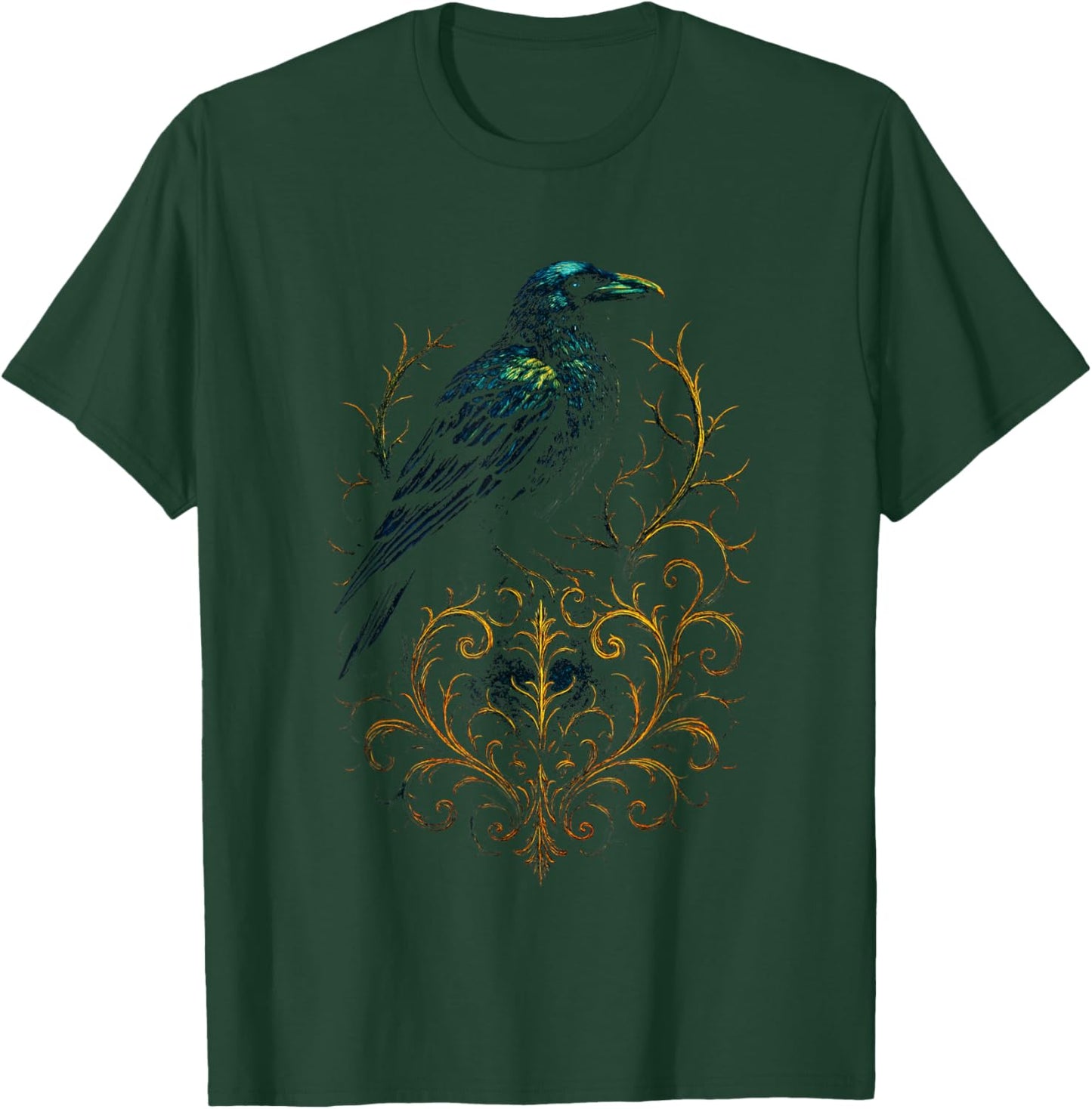 Mystical Raven - Introvert Gothic Fantasy Art T-Shirt - T-Shirt | Forest