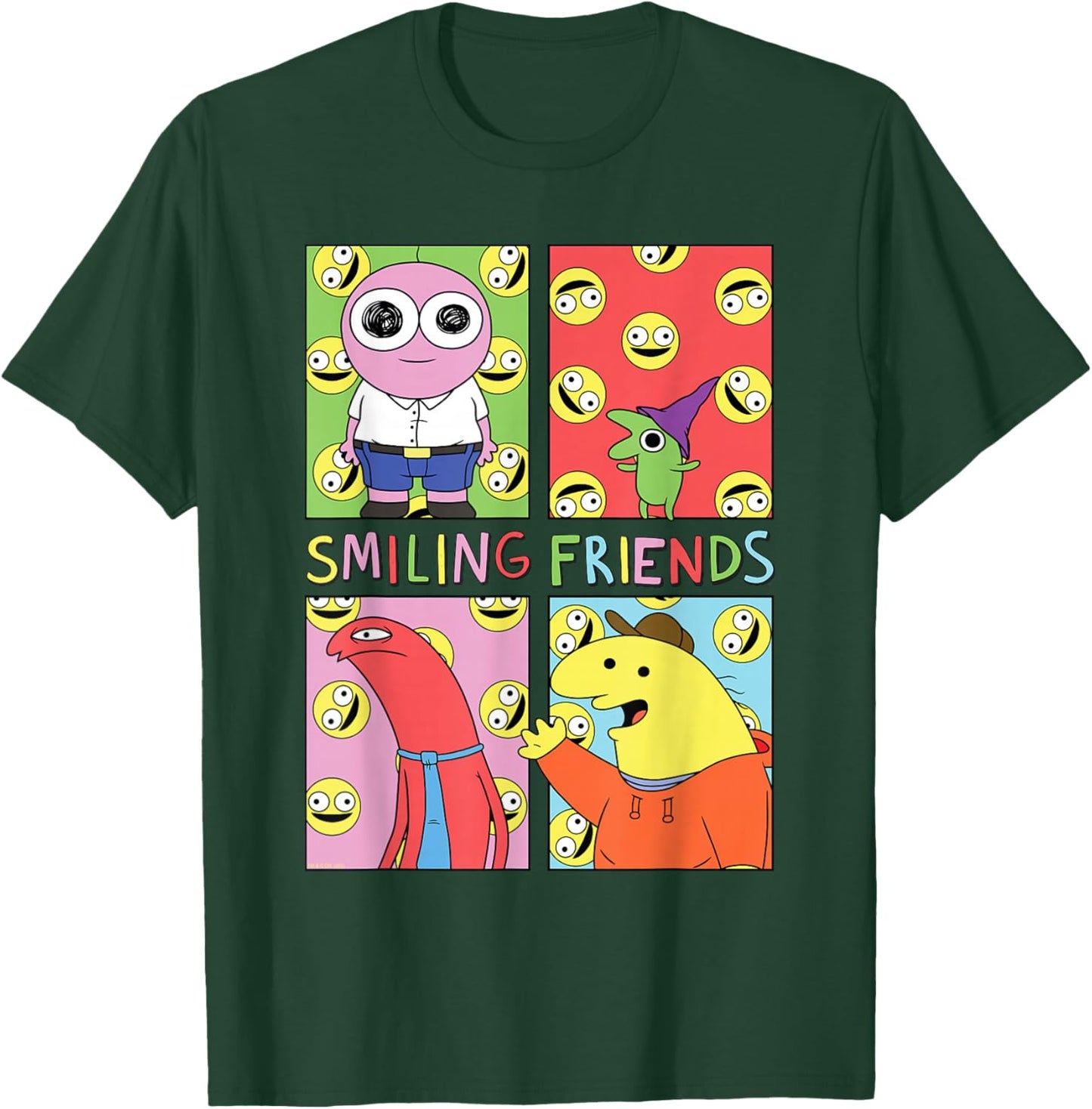 Smiling Friends Pop Art Character Grid Funny Cartoon T-Shirt - T-Shirt | Forest