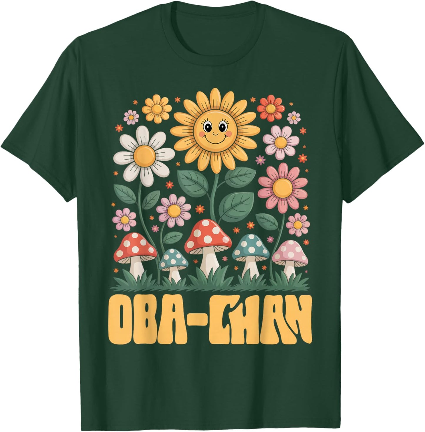 OBA-CHAN Mother’s Day Floral Sunflower Mushroom Style T-Shirt - T-Shirt | Forest