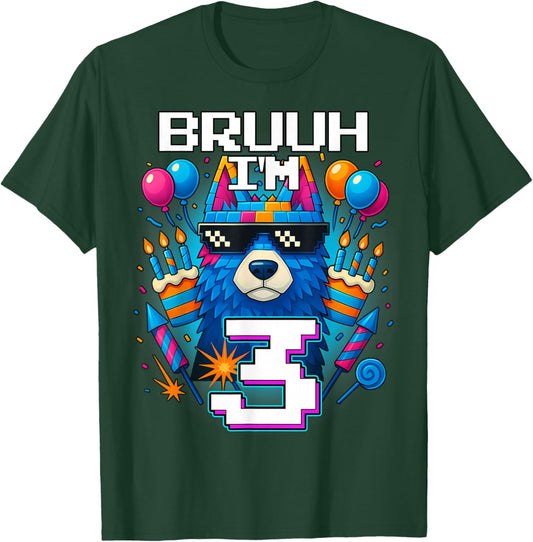 Bruh I'm 3 Years Old 3rd Birthday Wolf Boy Family Party T-Shirt - T-Shirt | Forest
