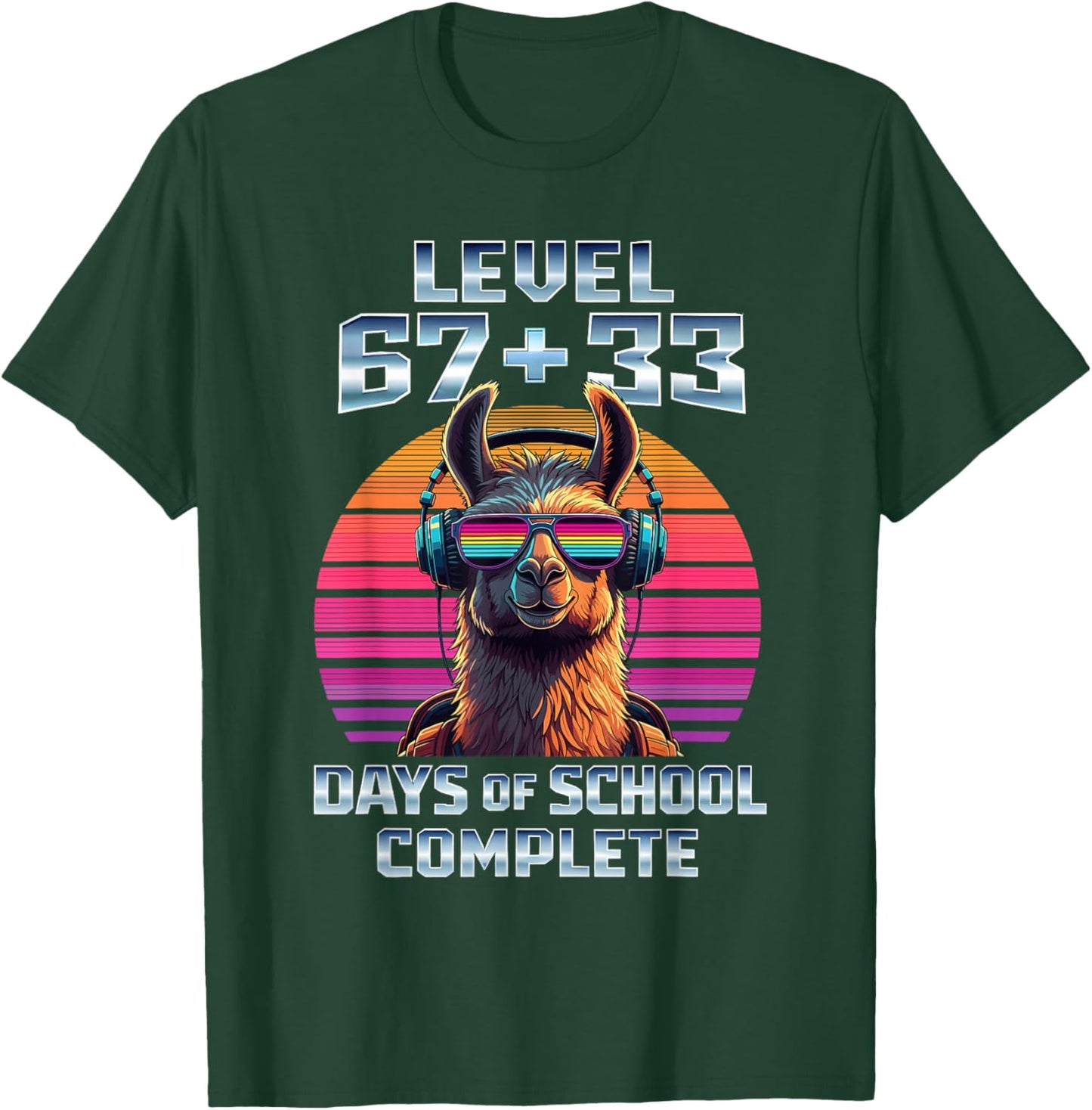 Level 67 33 Days of School 100th Day Funny Llama Boys Kids T-Shirt - T-Shirt | Forest