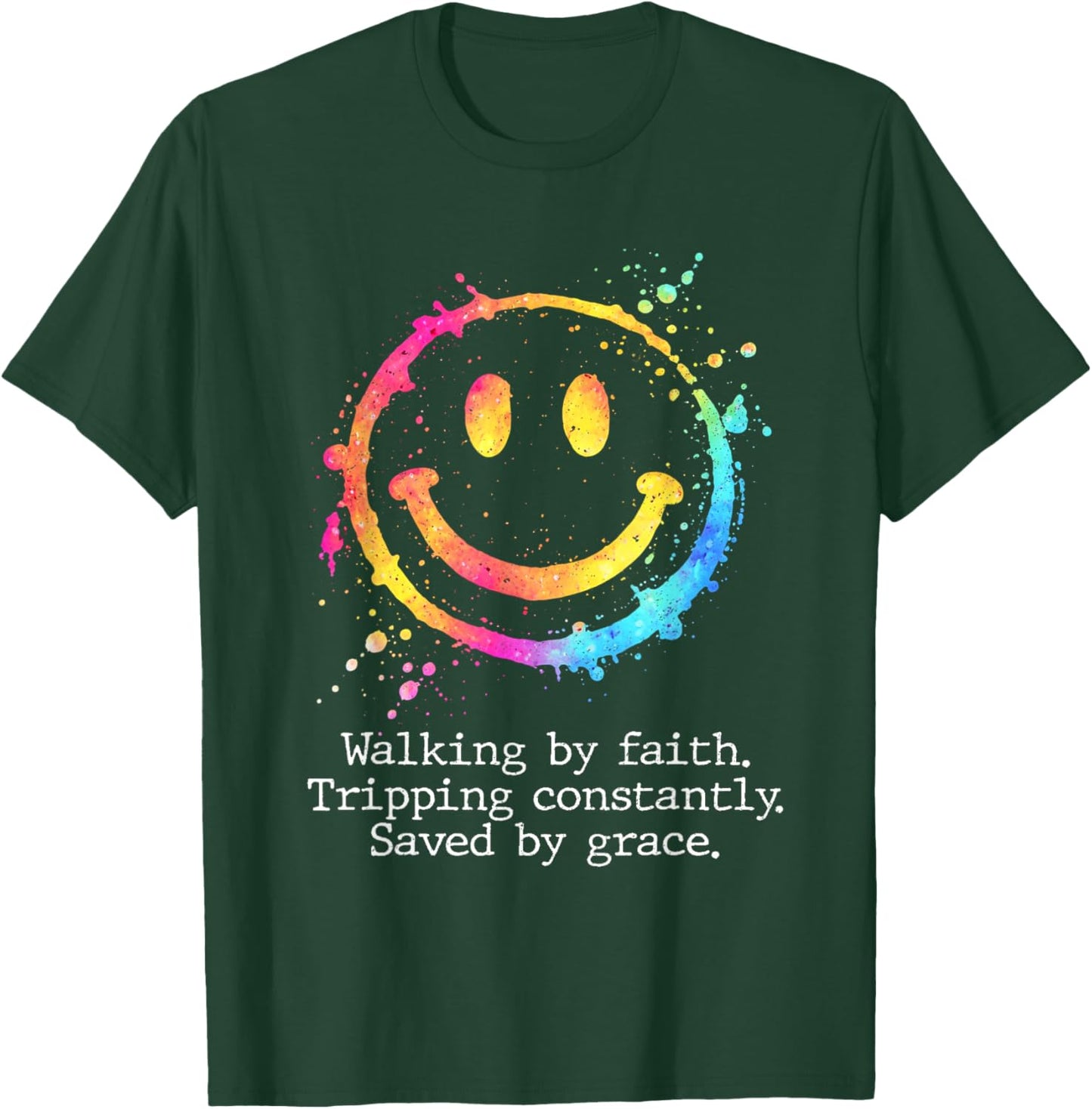 Retro Walking by Faith Tripping Constantly Saved by Grace T-Shirt - T-Shirt | Forest