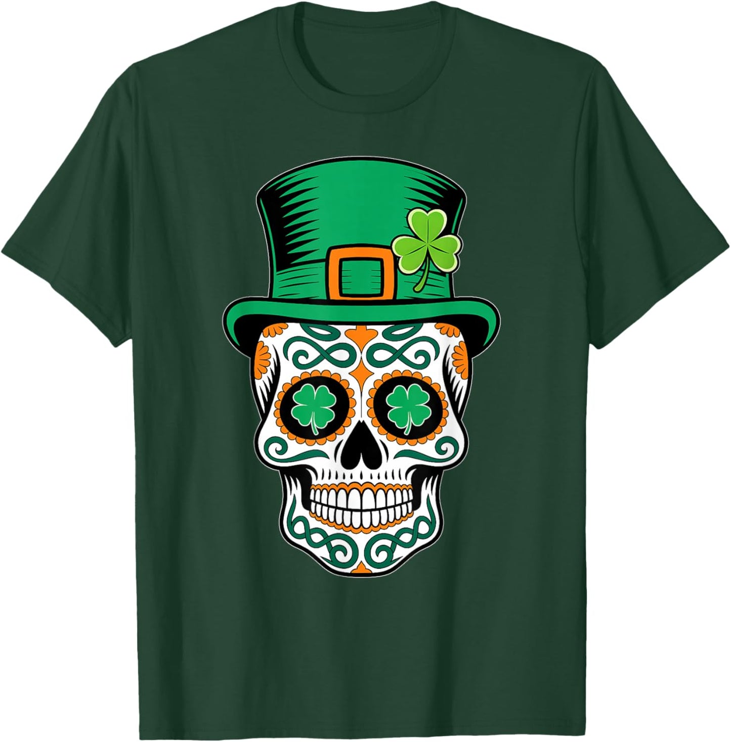 St Patricks Day Sugar Skull Saint Pattys Paddys Men Women T-Shirt - T-Shirt | Forest