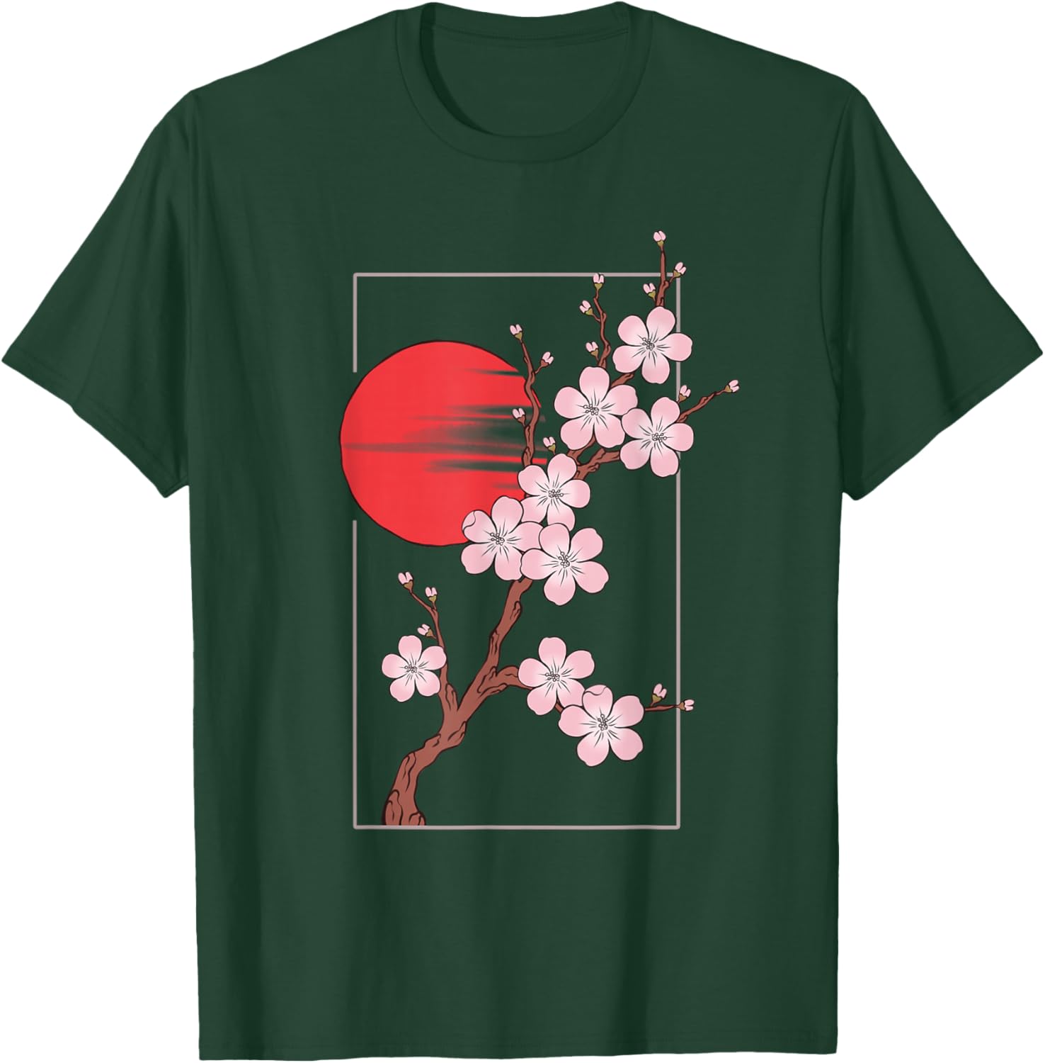 Japanese Cherry Blossom Graphic with Sun T-Shirt - T-Shirt | Forest