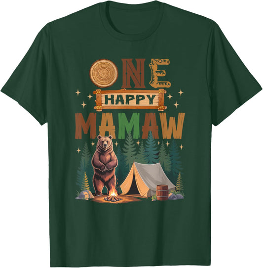One Happy Mamaw Camper 1St Birthday Camping Bear T-Shirt - T-Shirt | Forest