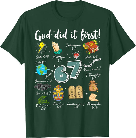 Vintage God Did It First 67 Six Seven Meme Christian Bible T-Shirt - T-Shirt | Forest
