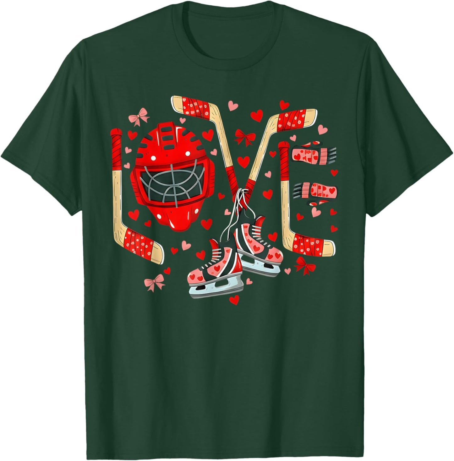 Valentines Day Love Ice Hockey Items Men Boys Kids Teens T-Shirt - T-Shirt | Forest