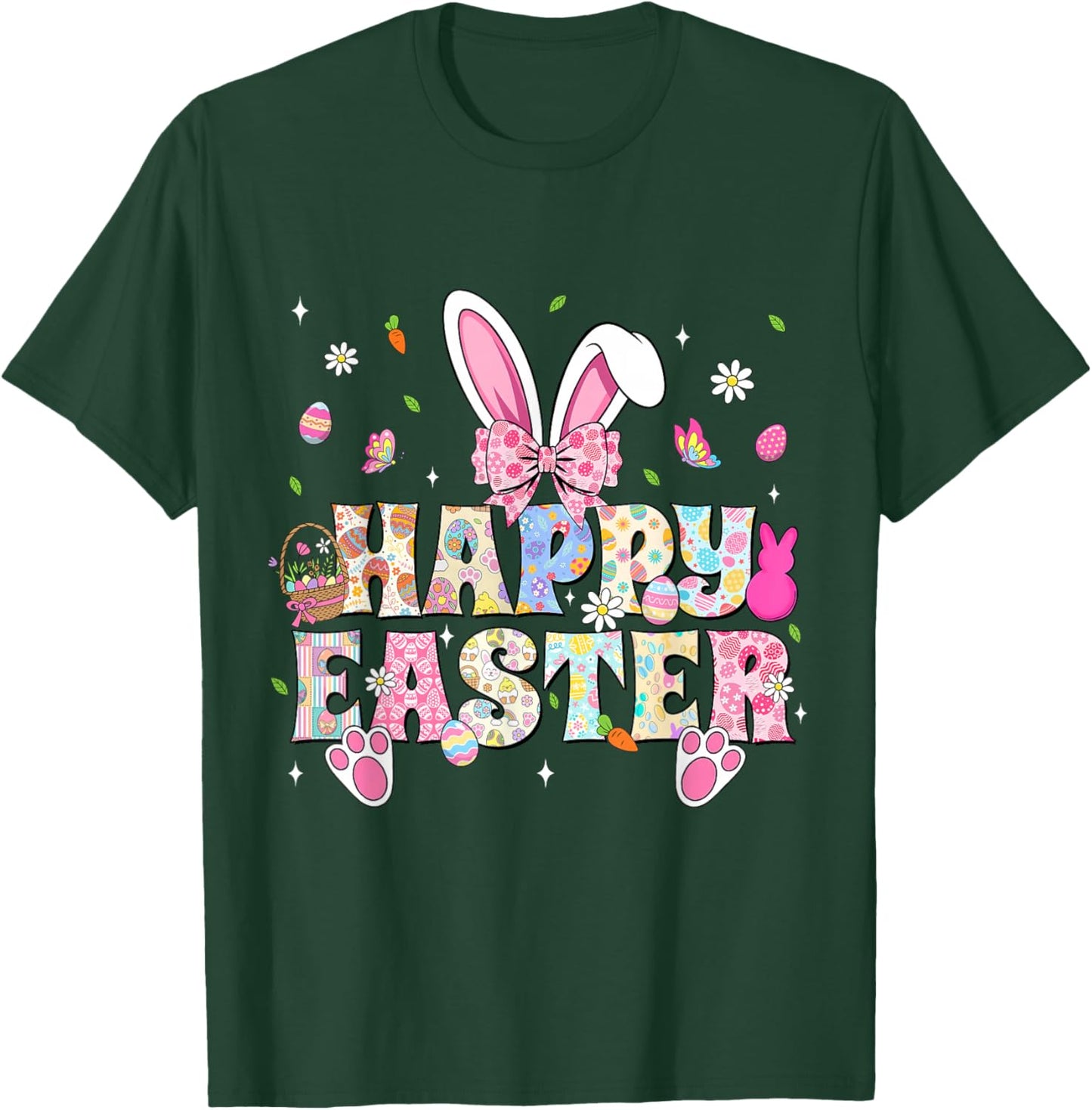Happy Easter Bunny Rabbit Face Funny Easter Day Women Girls T-Shirt - T-Shirt | Forest