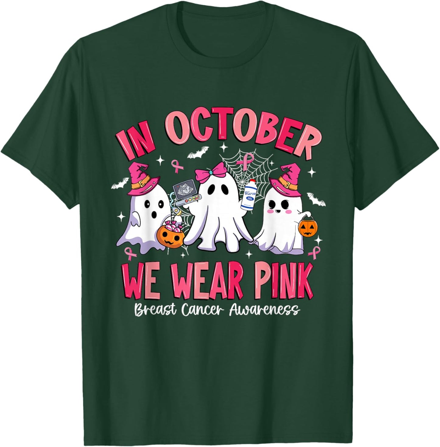 in October We Wear Pink Sonography Sonographer Breast Cancer T-Shirt - T-Shirt | Forest