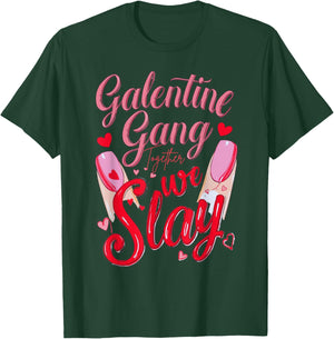 Galentine Gang Black Women High Heels Sneakers Nails Graphic T-Shirt - T-Shirt | Forest