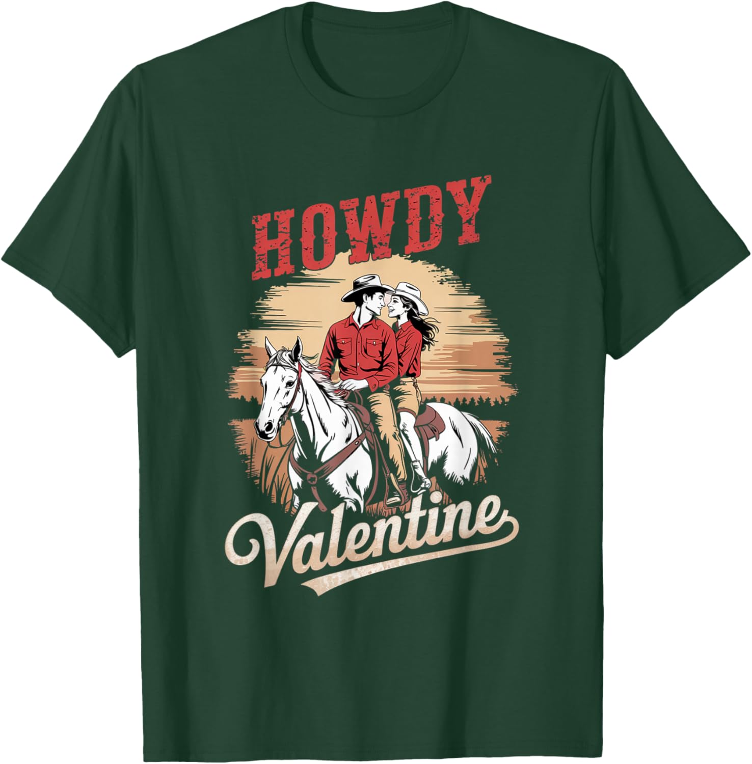 Howdy Valentine Retro Western Gifts Couple Love T-Shirt - T-Shirt | Forest