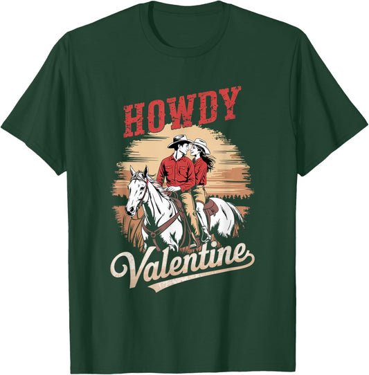 Howdy Valentine Retro Western Gifts Couple Love T-Shirt - T-Shirt | Forest