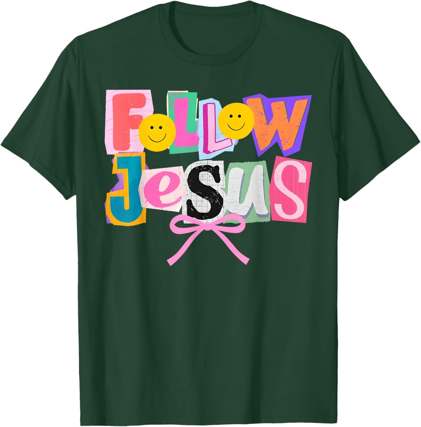 Retro Coquette Cute Follow Jesus Bible Verse Faith Christian T-Shirt - T-Shirt | Forest