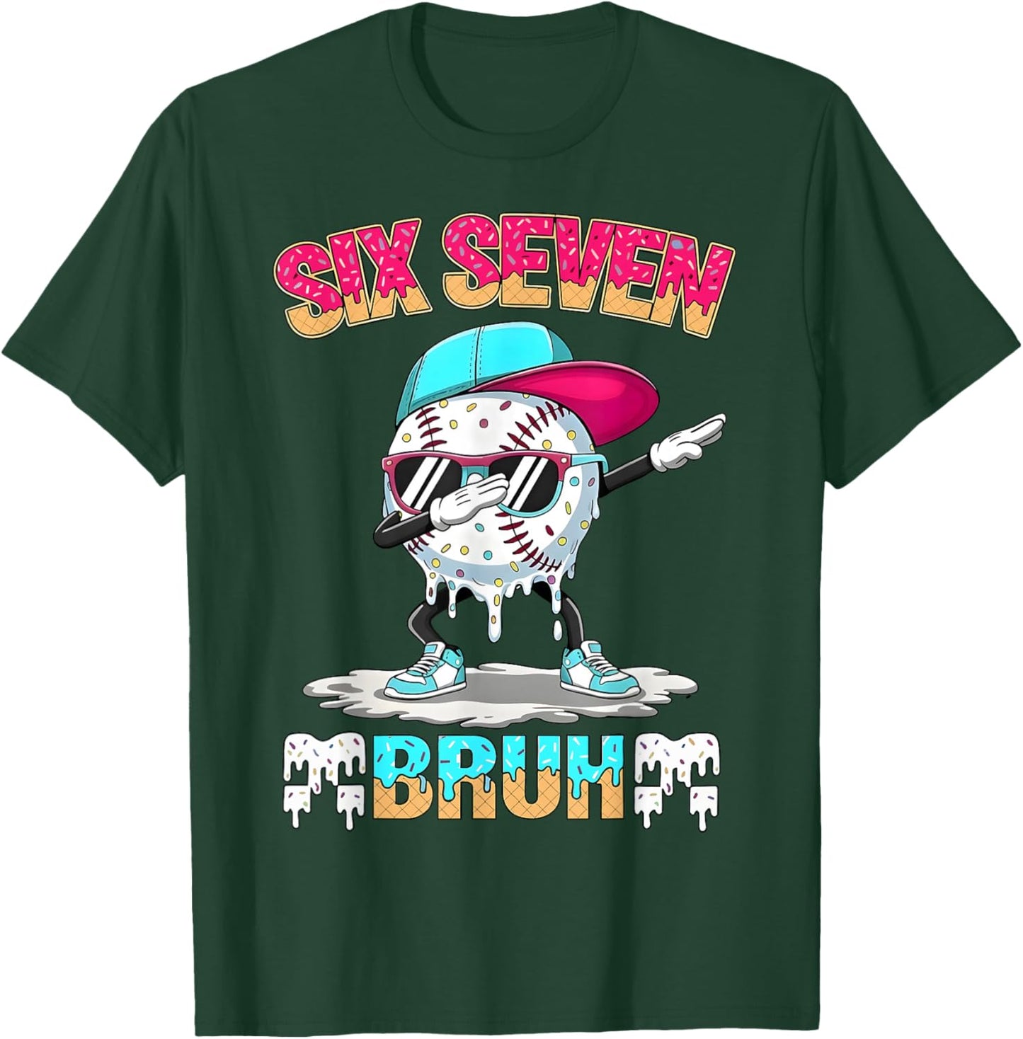 Six Seven 67 Meme Ice Cream Drip Baseball Dabbing Boy Kids T-Shirt - T-Shirt | Forest