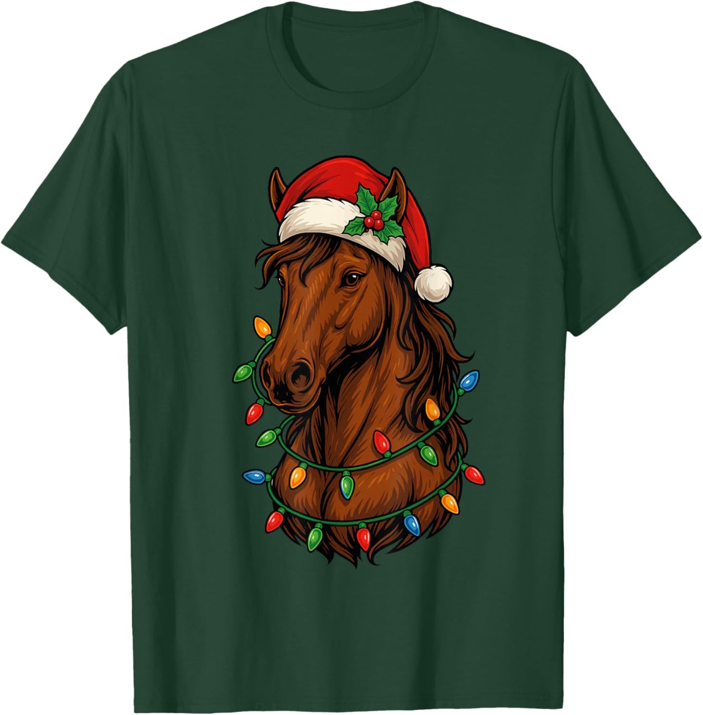 Horse Christmas Tree Lights Pajamas Girls Boys Xmas Horse T-Shirt - T-Shirt | Forest