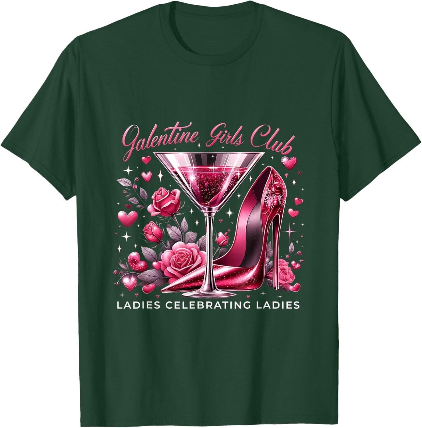 Martini Glass Galentine Girls Club Ladies Celebrating Party T-Shirt - T-Shirt | Forest
