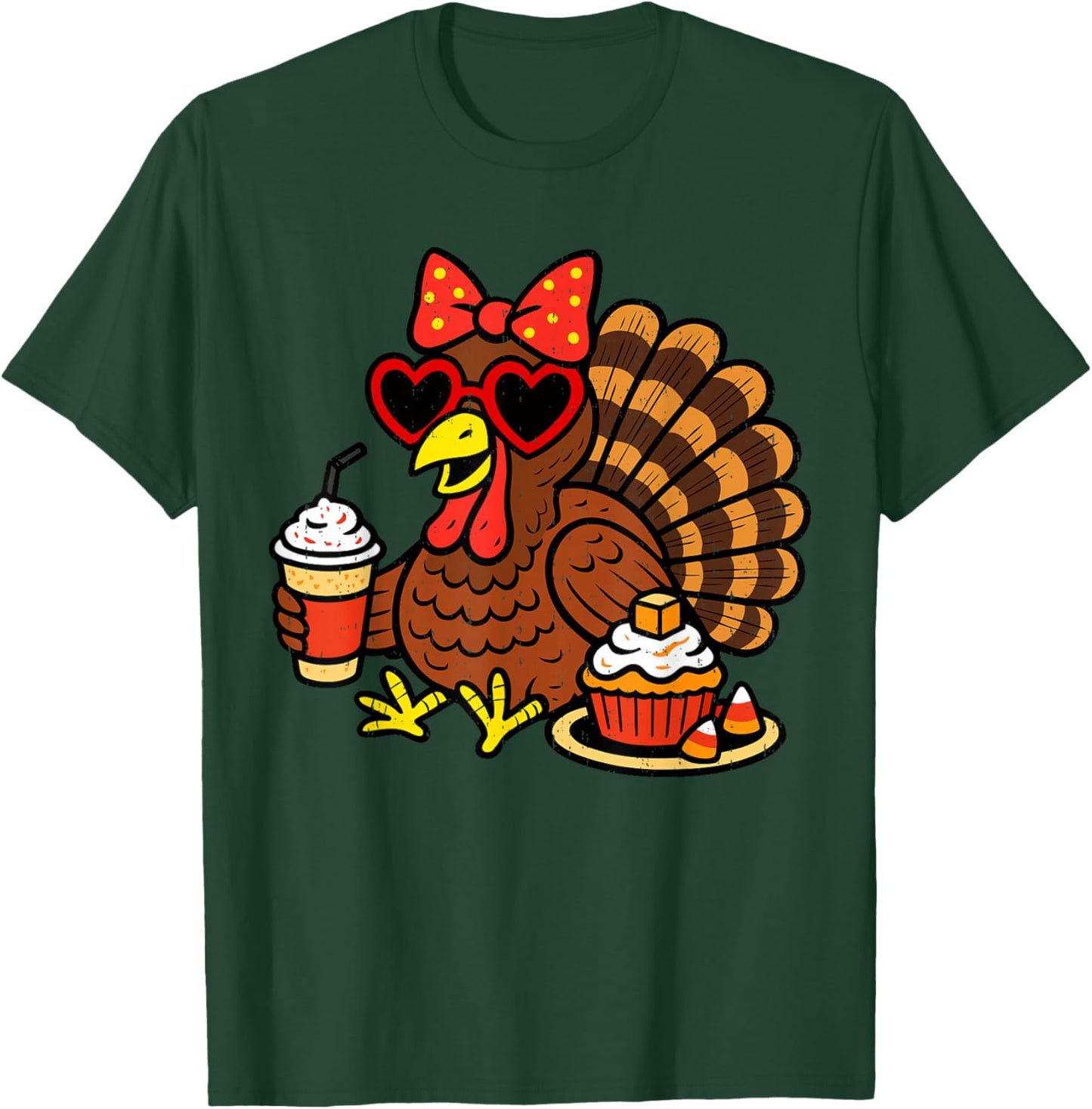 Funny Turkey Drinking Coffee Fall Thanksgiving Costume Women T-Shirt - T-Shirt | Forest