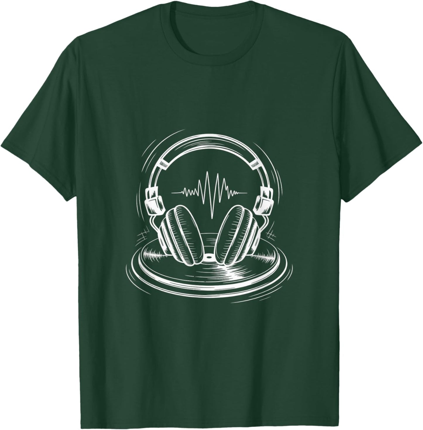 Minimal DJ Headphone Heartbeat Line Art Funny Music Gifts T-Shirt - T-Shirt | Forest