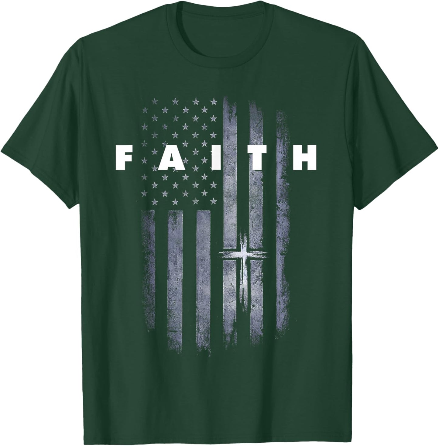 Grunge American Flag and Cross Faith Christian Patriotic T-Shirt - T-Shirt | Forest