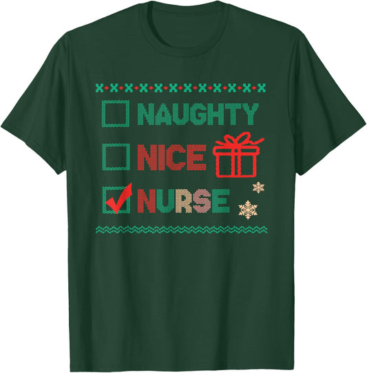 Naughty Nice Nurse Christmas T-Shirt - T-Shirt | Forest