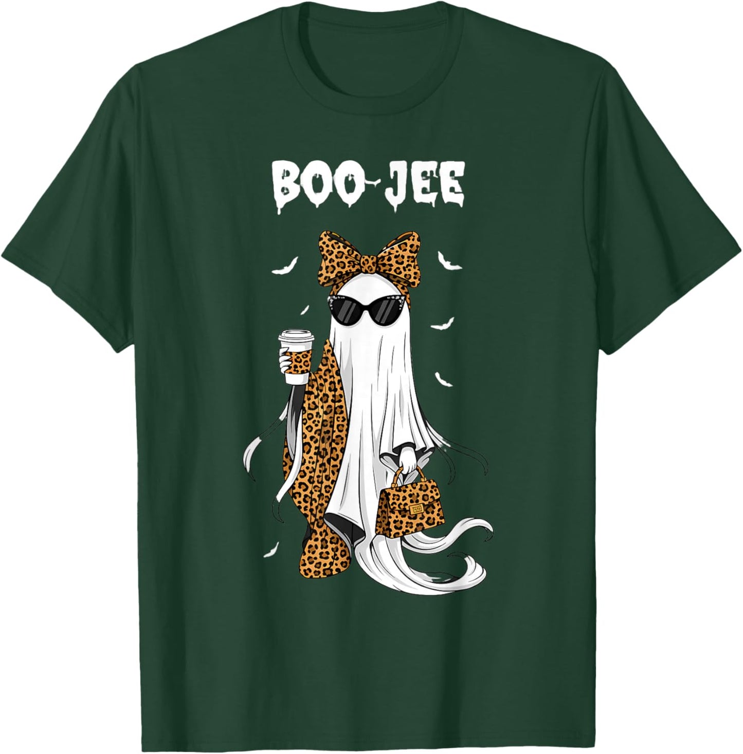 Coquette Leopard Ghost Coffee Boo-JEE Halloween Boujee Ghost T-Shirt - T-Shirt | Forest