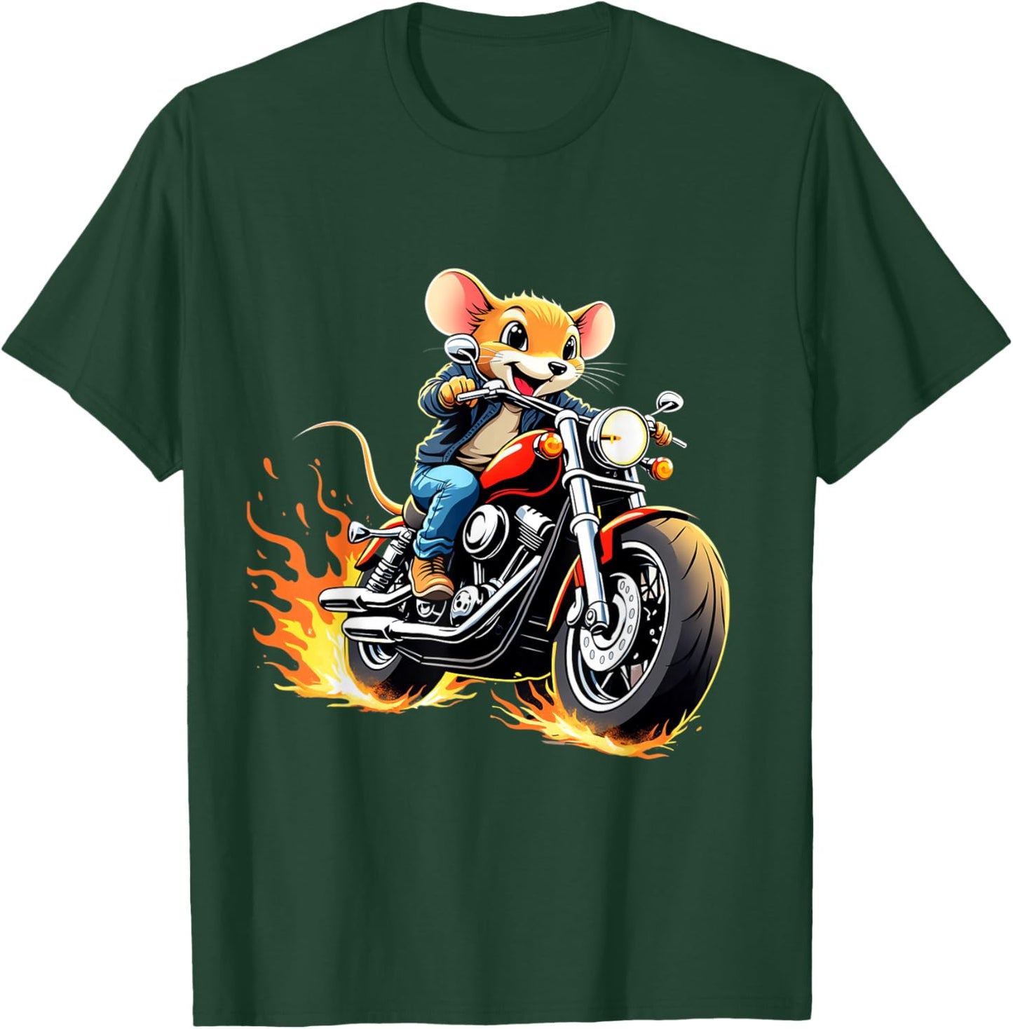 Mouse Riding a Motorcycle Design Funny Mouse T-Shirt - T-Shirt | Forest