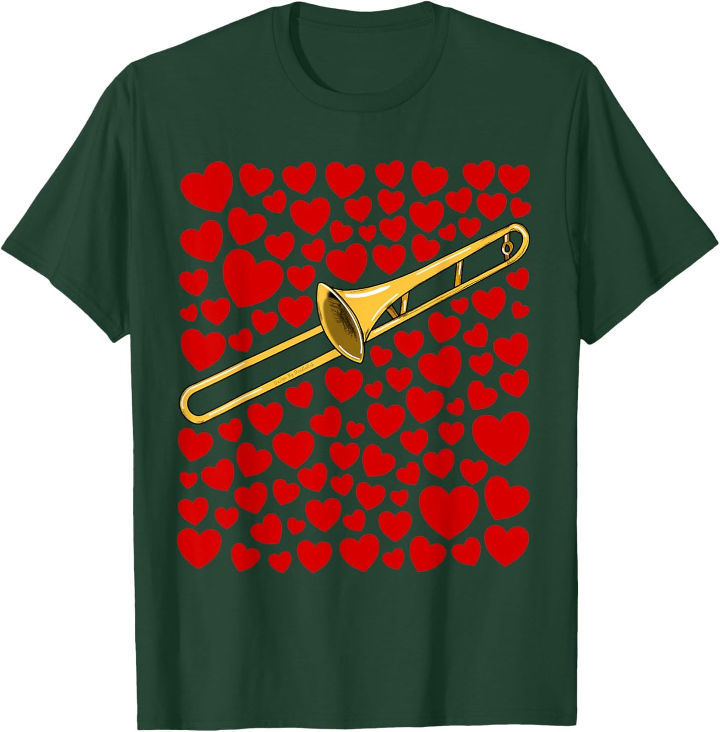 Trombone with Hearts Trombonist Valentines Wedding Musician T-Shirt - T-Shirt | Forest