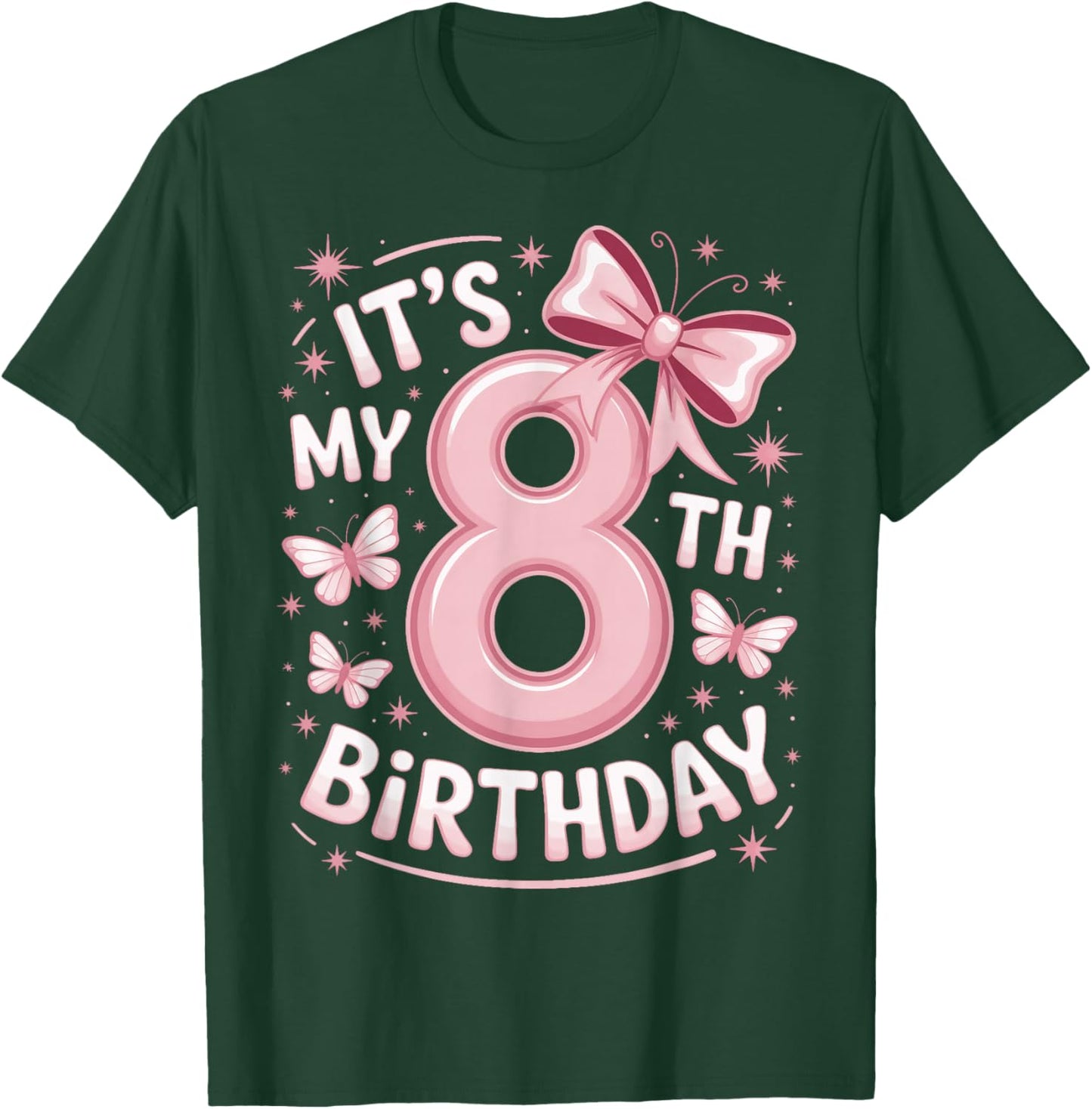 It's My 8th Birthday Pink Bow Girl Party T-Shirt - T-Shirt | Forest