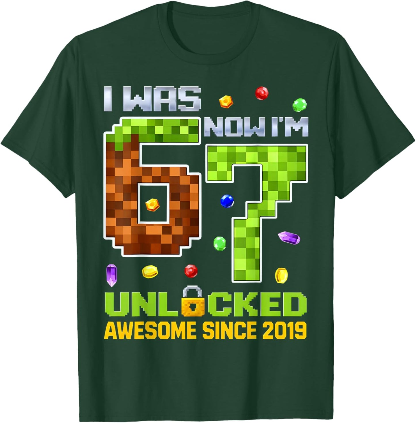 I was 6 Now I'm 7 Unlocked Pixel Gamer Boy Gift Boys Kid T-Shirt - T-Shirt | Forest
