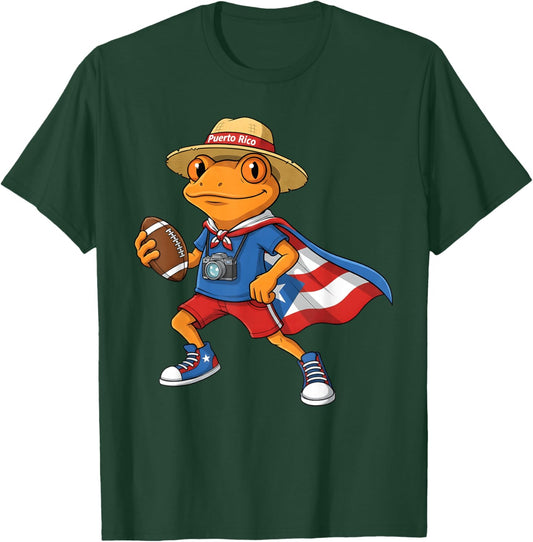 Cool Coqui Frog Puerto Rico Flag Funny Football Boricua T-Shirt - T-Shirt | Forest