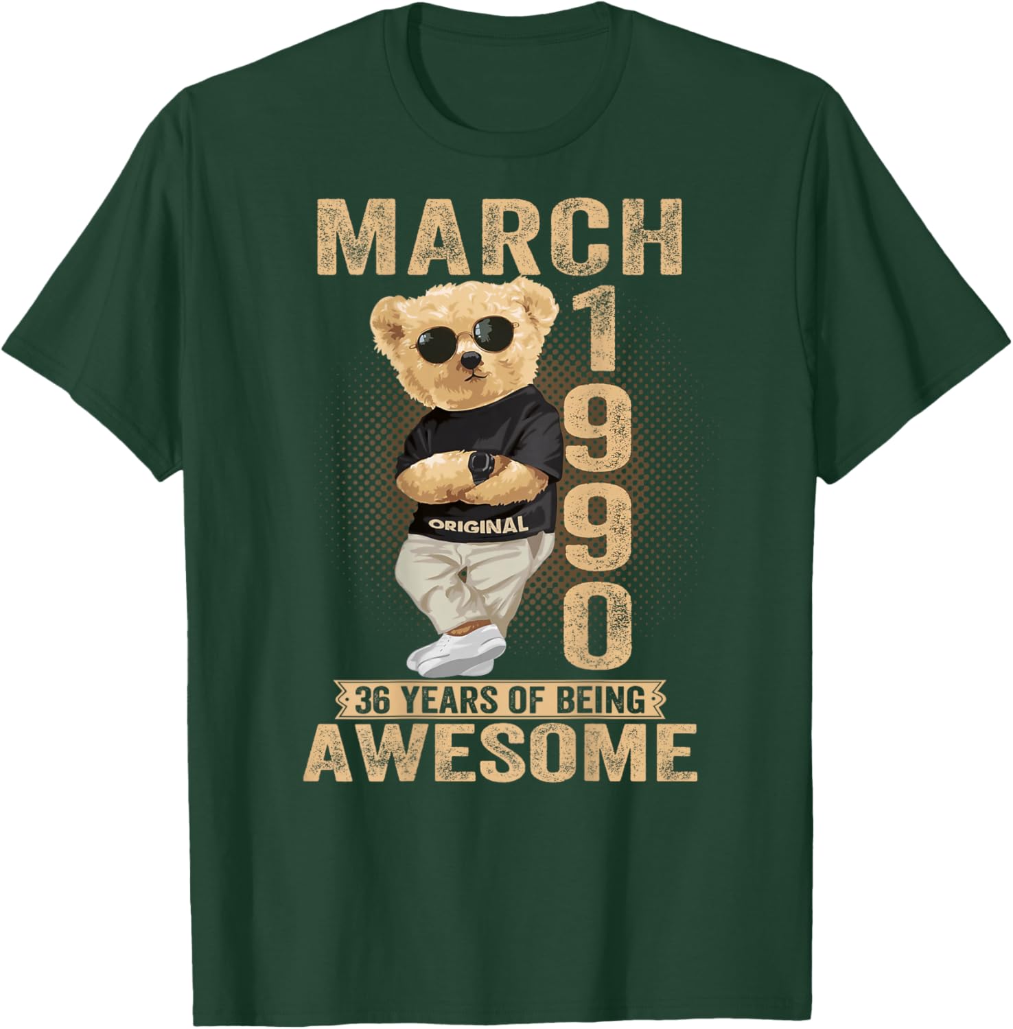 (ON Back) March 1990 36th Birthday 36 Years Teddy Bear T-Shirt - T-Shirt | Forest