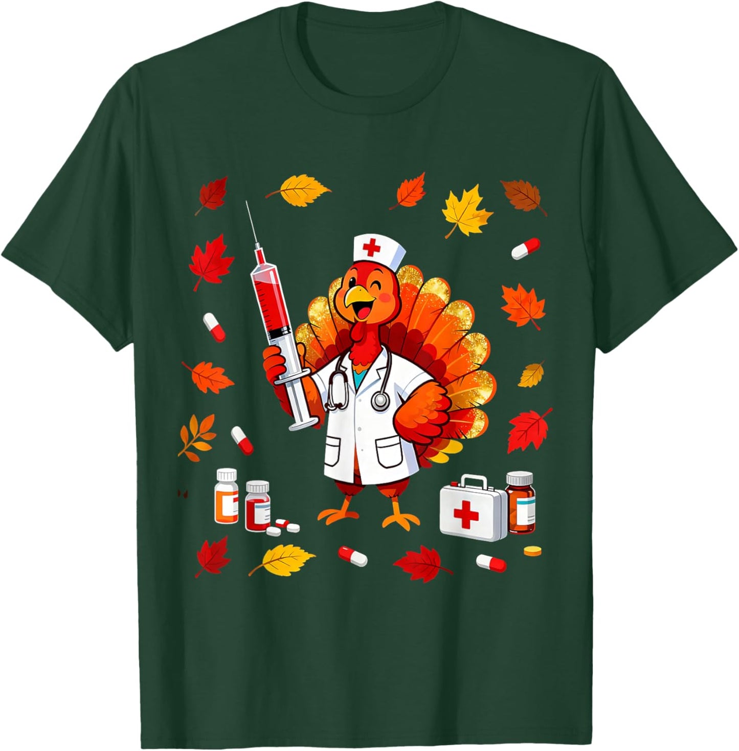 CNA Thankful Nurse Thanksgiving ER Turkey Medical Healthcare T-Shirt - T-Shirt | Forest