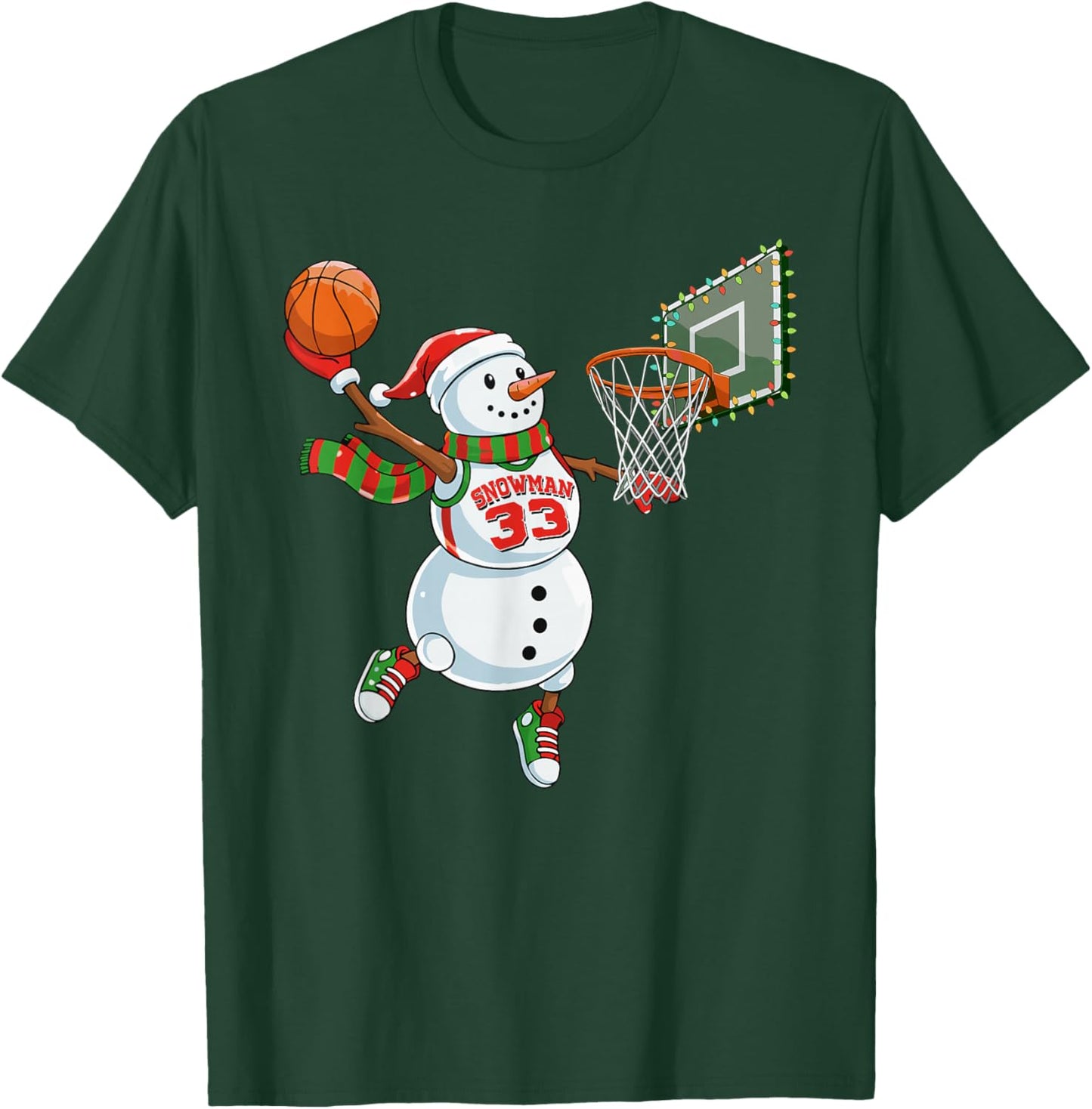 Funny Snowman Playing Basketball Christmas Dunking Graphic T-Shirt - T-Shirt | Forest