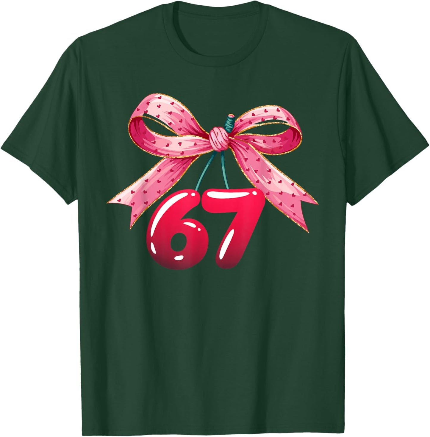 67 Six Seven Meme Funny Coquette Bow Cherry Gen Alpha Slang T-Shirt - T-Shirt | Forest