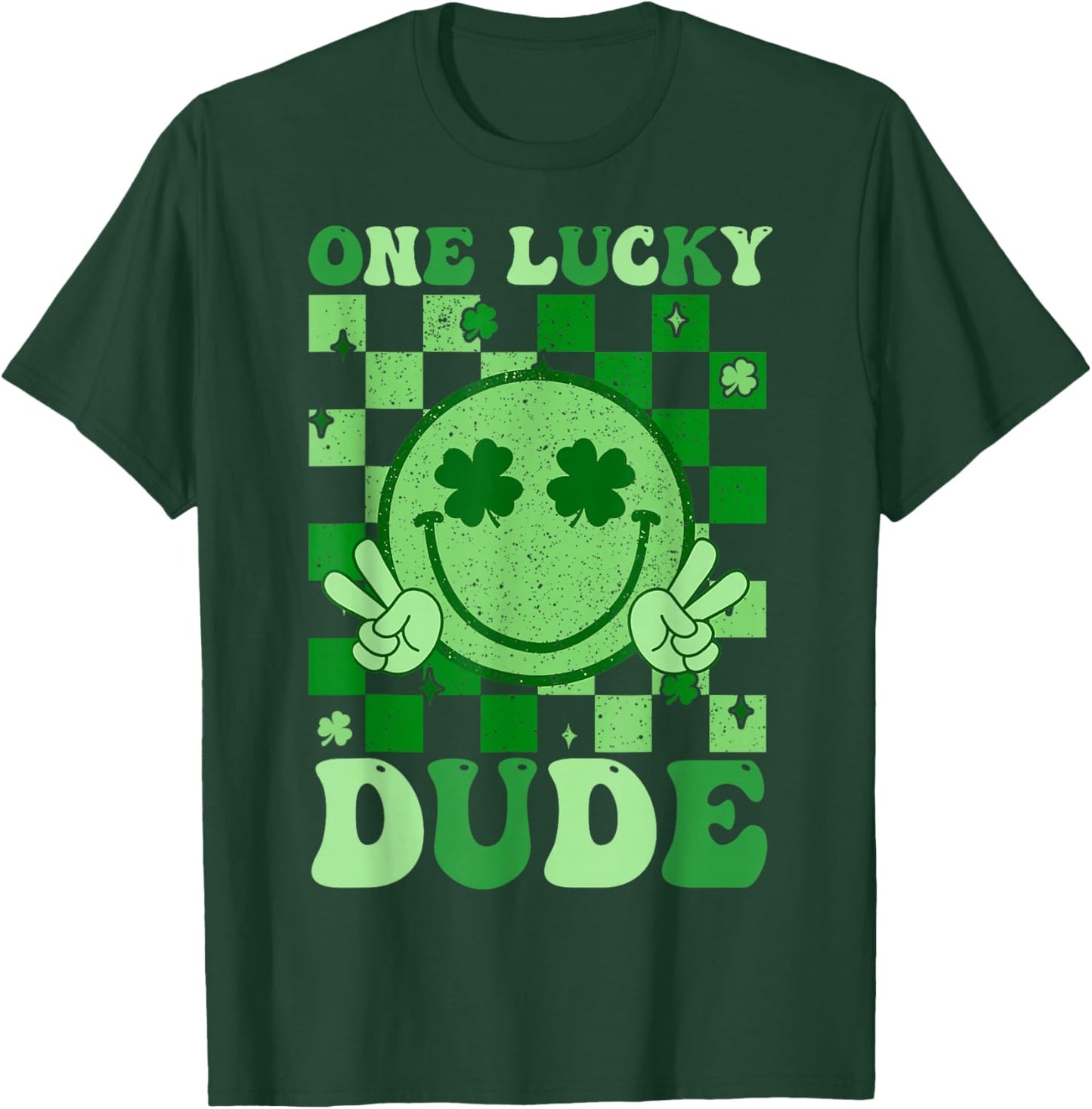 Groovy Lucky Dude Shamrock Smile Boys Kids St. Patrick's Day T-Shirt - T-Shirt | Forest
