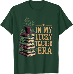 in My Lucky Teacher Era St Patricks Day Books Shamrock T-Shirt - T-Shirt | Forest