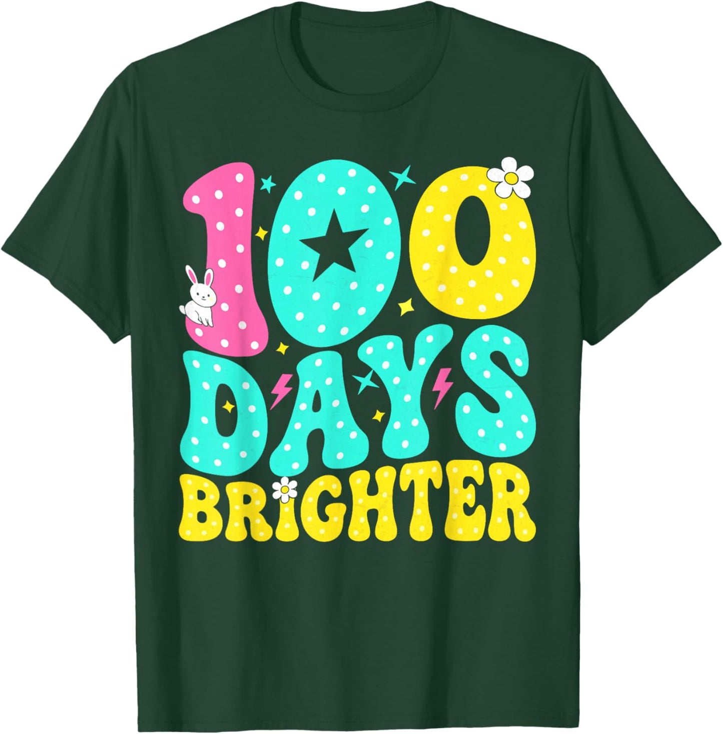Preppy 100 Days Brighter Groovy 100th Day of School Teachers T-Shirt - T-Shirt | Forest