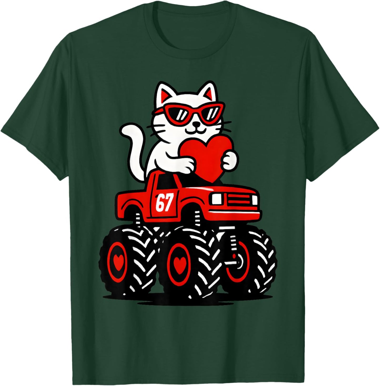 Valentines Day Cat Riding Truck Funny Toddler Boys Girls T-Shirt - T-Shirt | Forest