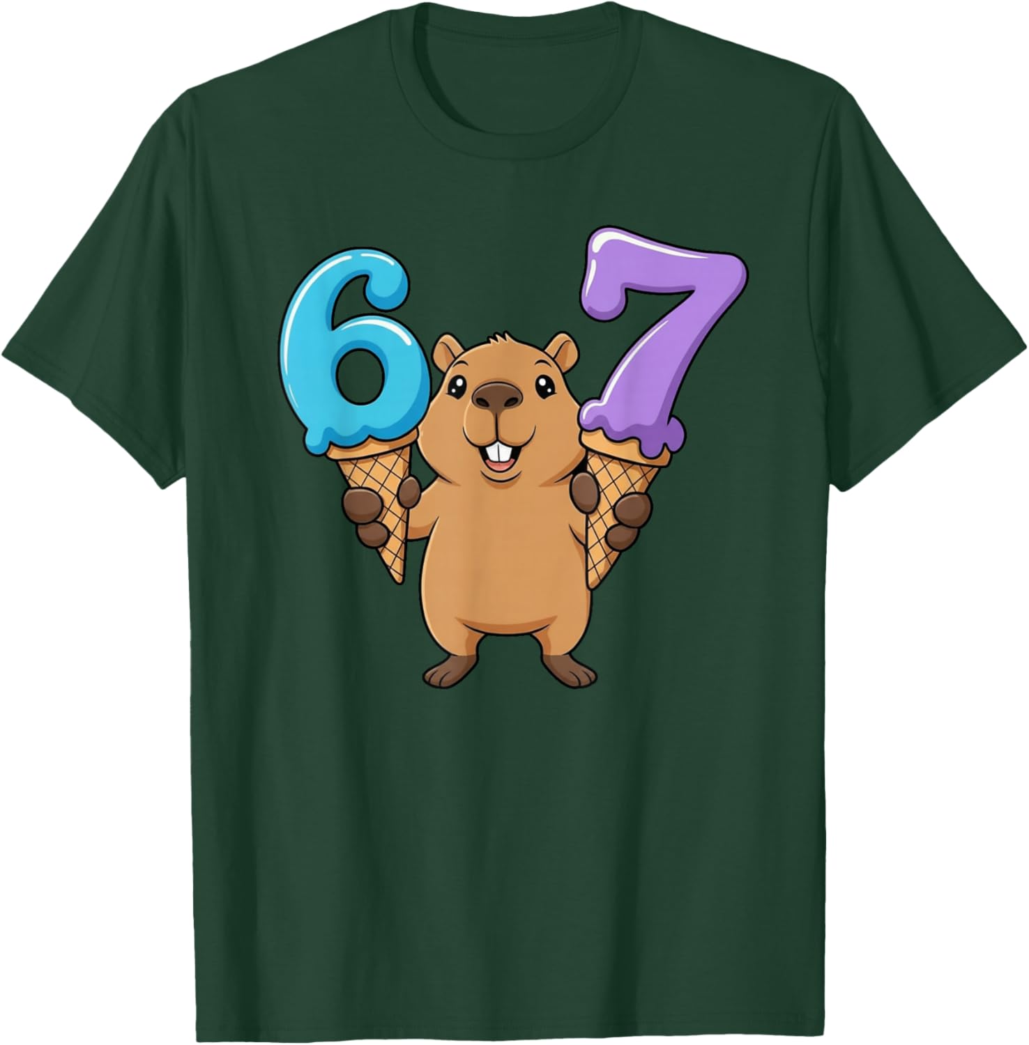67 Capybara Six Seven Ice Cream Drip Funny T-Shirt - T-Shirt | Forest