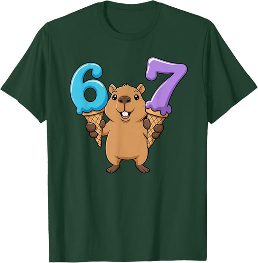 67 Capybara Six Seven Ice Cream Drip Funny T-Shirt - T-Shirt | Forest