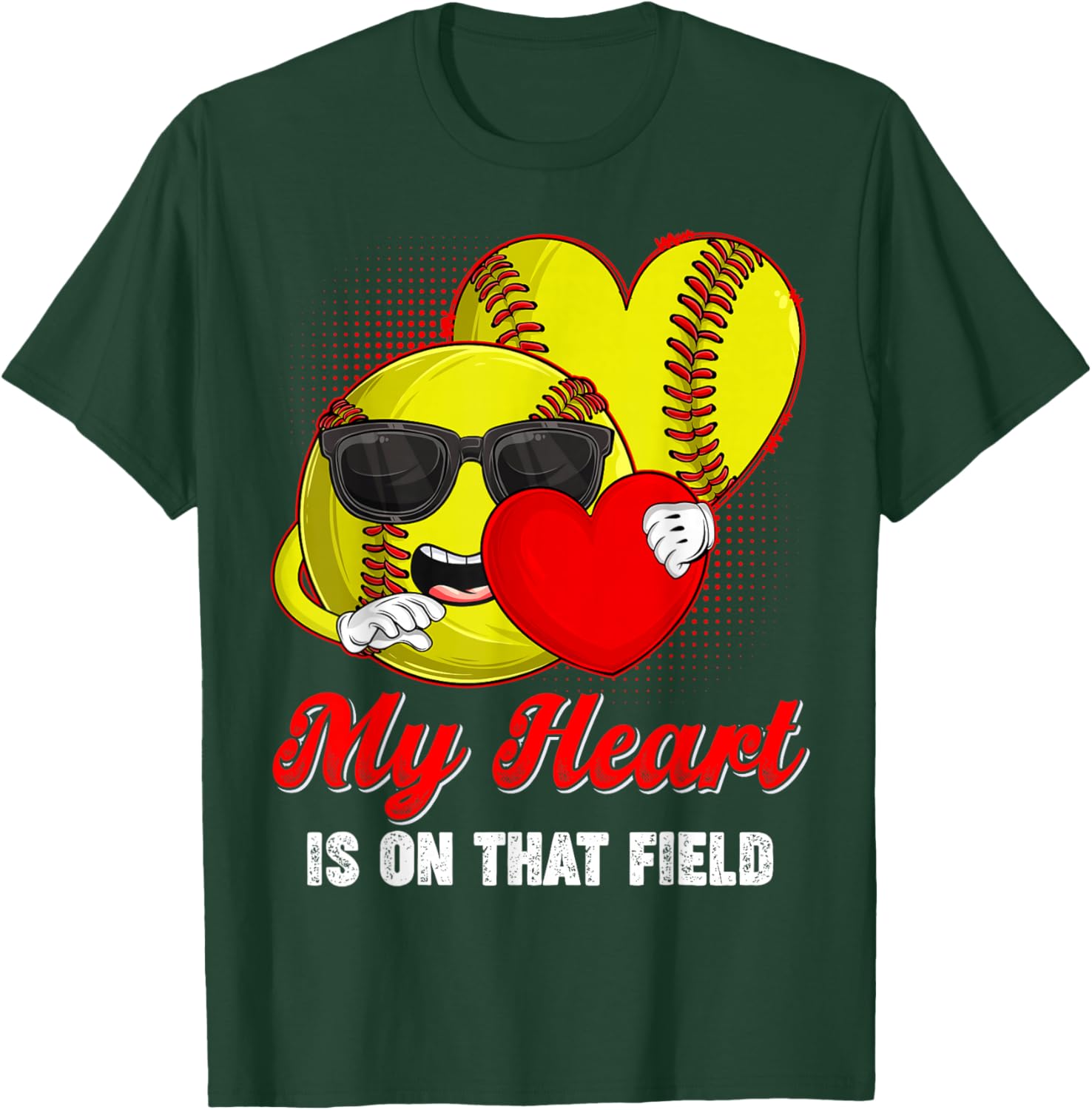 My Heart is On That Field Softball Valentines Boys Men T-Shirt - T-Shirt | Forest