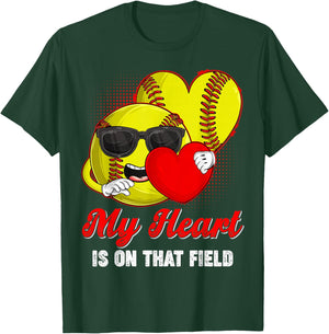 My Heart is On That Field Softball Valentines Boys Men T-Shirt - T-Shirt | Forest