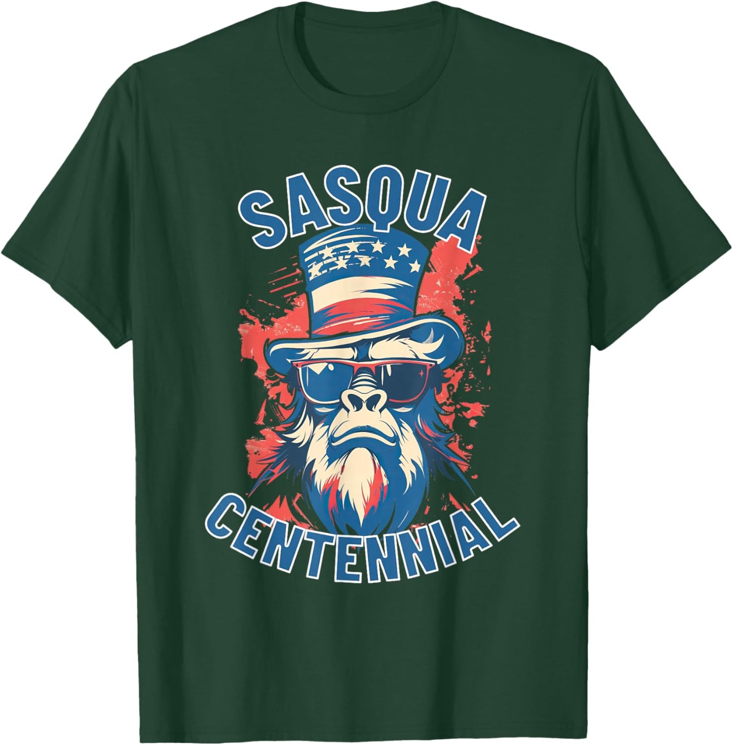 Sasquatch Sasquacentennial Bigfoot Celebrate America Flag T-Shirt - T-Shirt | Forest