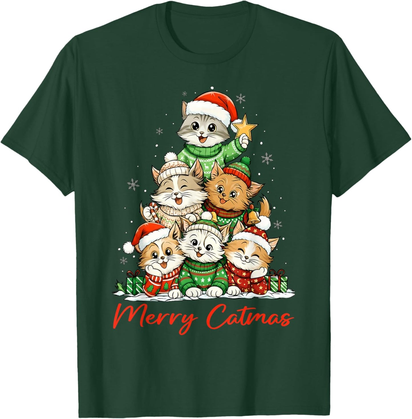Merry Christmas Funny Christmas Tree Meowy Catmas Women Kids T-Shirt - T-Shirt | Forest