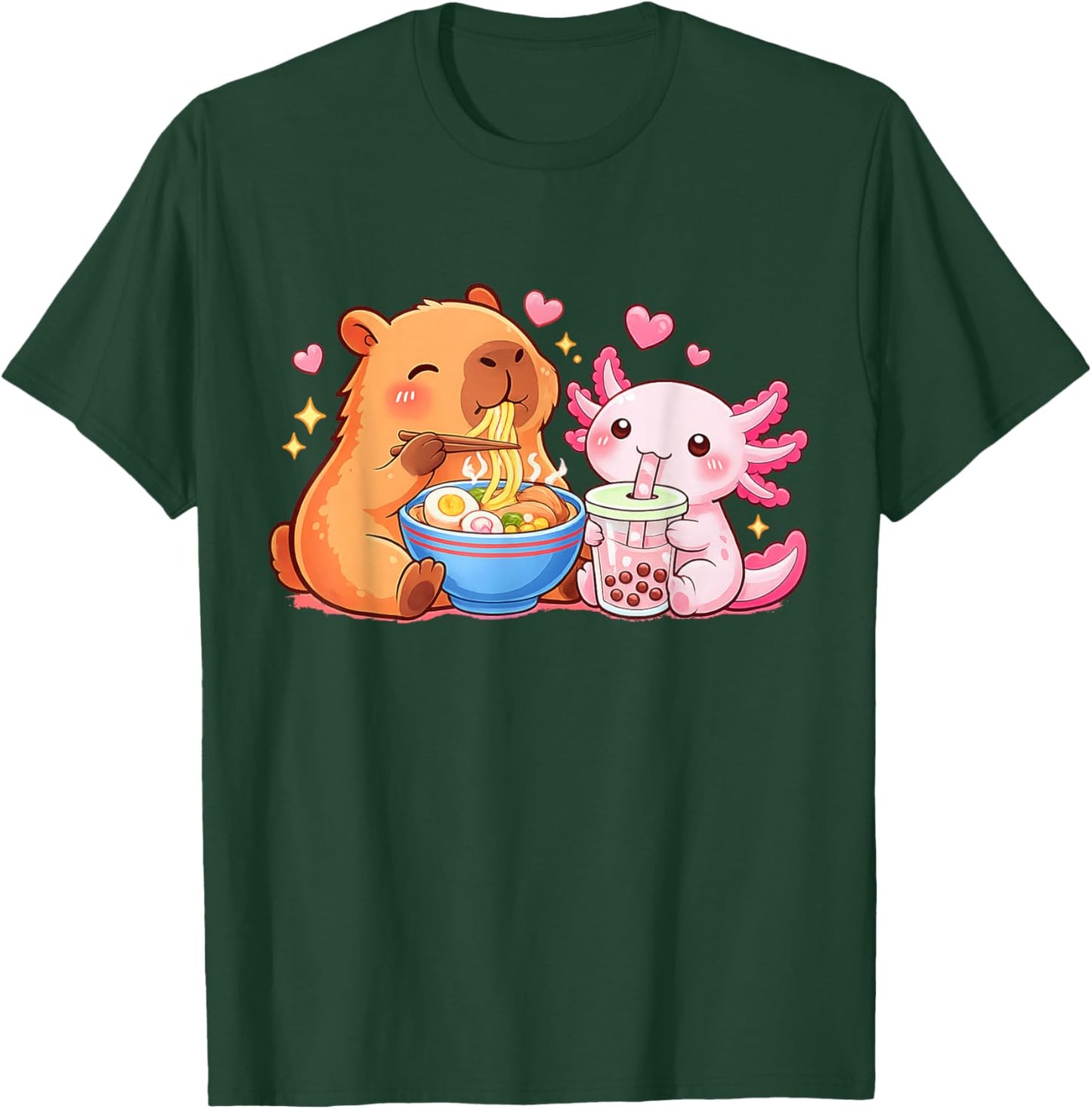 Funny Capybara and Axolotl Ramen Boba Kawaii Boys Girls Kids T-Shirt - T-Shirt | Forest