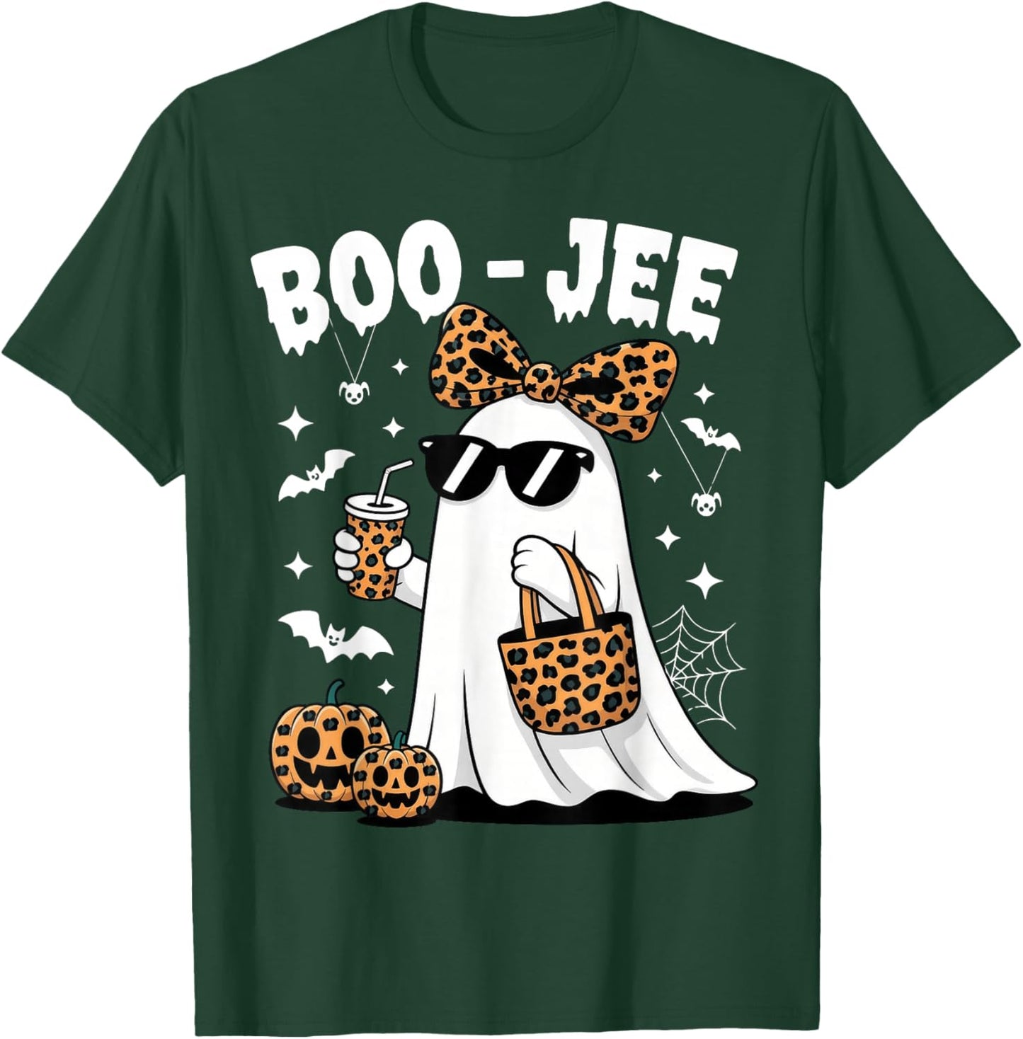 Coquette Leopard Ghost Coffee Boo JEE Halloween Boujee Ghost T-Shirt - T-Shirt | Forest